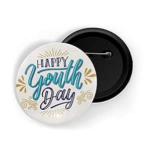 Buy dhcrafts Pin Badges White Colour Happy Youth Day Letters Glossy ...