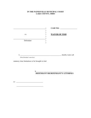 Fillable Online Waiver of Time Form - Painesville Municipal Court Fax ...