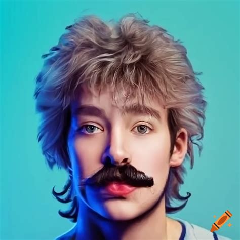 Portrait of a stylish young man with a mullet and mustache on Craiyon