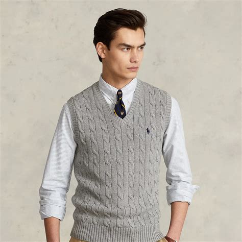 Polo Ralph Lauren Cable-knit Cotton Sweater Vest In Fawn Grey Heather ...