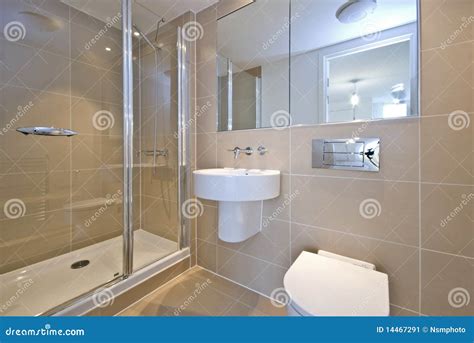 Modern En-suite Bathroom with Shower Stock Image - Image of basin ...