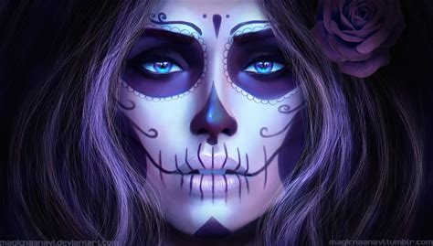 Vibrant Sugar Skull Art: HD Wallpaper for Day of the Dead by MagicnaAnavi