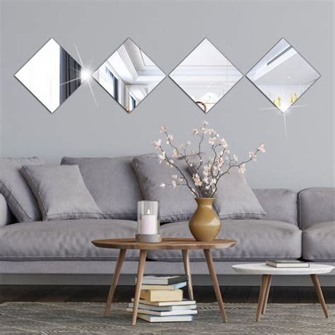 Buy 4 Square Silver Mirror Stickers for Wall,Square Mirror Wall ...