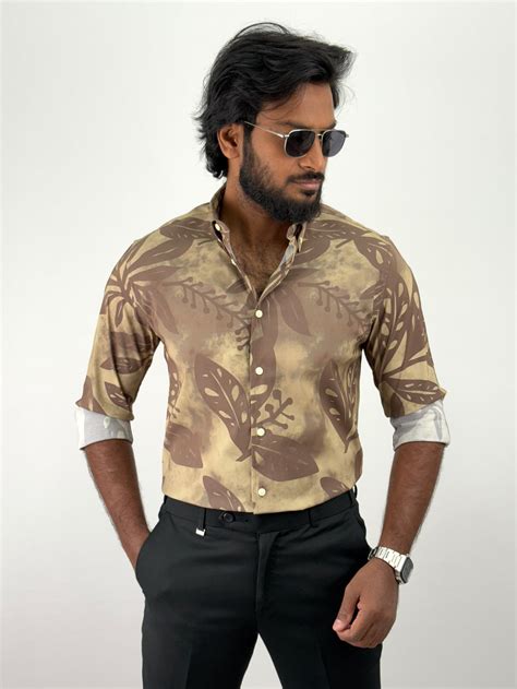 Khaki Retro Printed Shirts