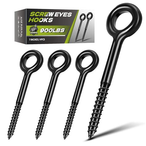 Amazon.com: 4 Pcs Large Black Screw Eye Hooks - 7 Inch Eye Bolts Screw ...
