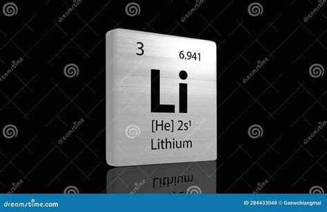 Lithium Elements On A Metal Periodic Table With Greyish Black Lithium On Dark Background. Stock ...