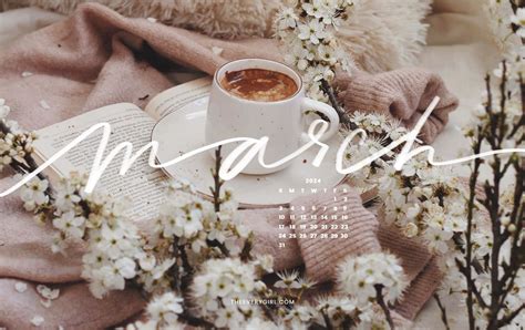 Download March Calendar Coffee Book Flowers2024 Wallpaper | Wallpapers.com