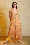 Buy Yellow Silk Crepe Digital Printed Samara Lotus Hand Embroidered ...