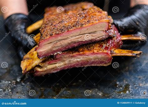 Steakhouse Menu Grilled Meat Chef Smoked Beef Ribs Stock Image - Image ...