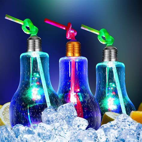Buy Light Bulb Shaped Empty Plastic Bottles with Straw and Sealing Caps ...