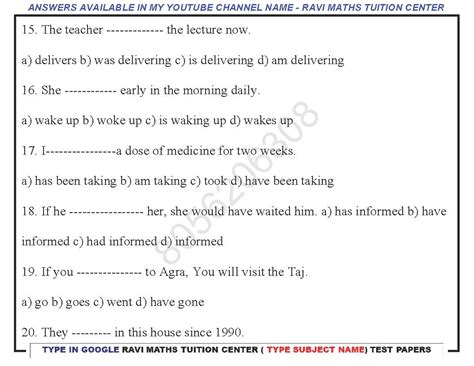 ENGLISH GRAMMAR TENSES WORKSHEET