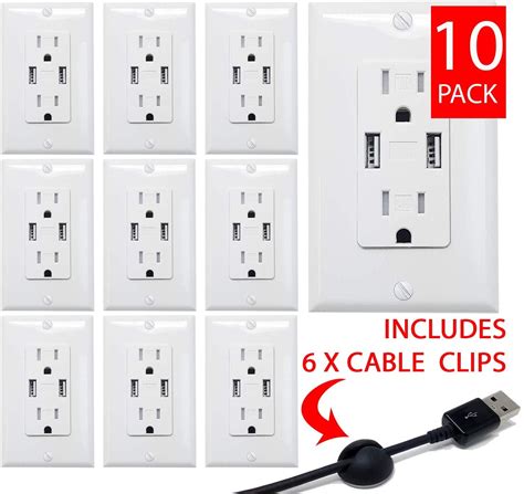 White 4.8A High Speed Dual USB Charger Outlet 15A Receptacle w/ Wall ...