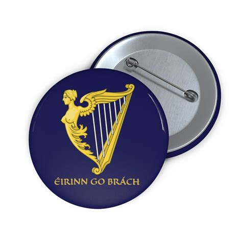 Eirinn Go Brach, 2 Pin Button, Blue Harp Flag, Coat Of Arms, Irish Pride