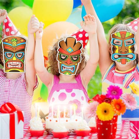 Buy 12 Pieces Tiki Totem Masks Aloha Party Mask for Kindergarten Boys ...