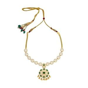 Buy KUSHAL'S Fashion Jewellery Green Gold Polished Temple Necklace ...