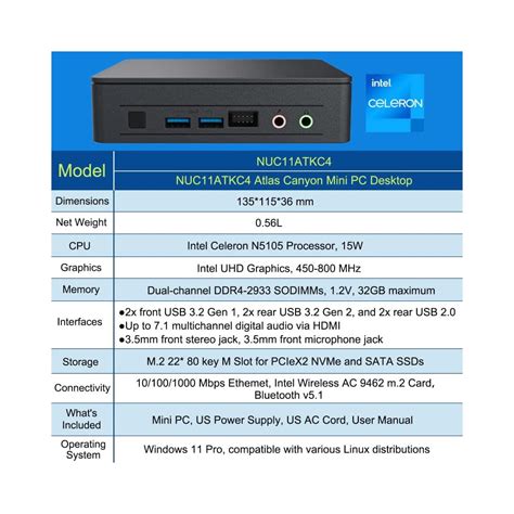 Buy Intel NUC 11, NUC11ATKC4 Atlas Canyon Win11 Pro Mini PC Desktop, 2. ...