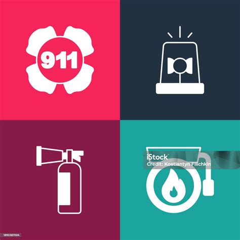 Set Pop Art Ringing Alarm Bell Fire Extinguisher Flasher Siren And ...