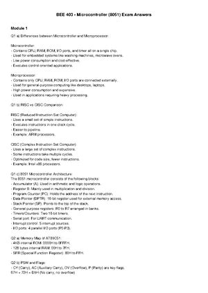 BEE 403 Microcontroller (8051) Exam Answers Overview - Studocu
