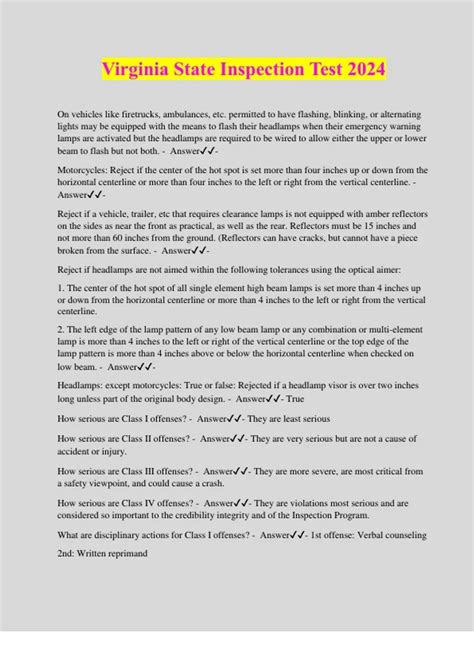 Virginia State Inspection Test 2024 - Virginia State Inspector - Stuvia US