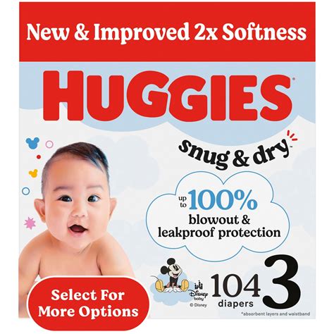 Huggies Snug & Dry Baby Diapers, Size 3 (16-28 lbs), 104 Ct (Select for ...
