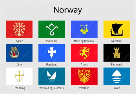 Premium Vector | Set flags of the provinces of norway all norwegian regions flag collection