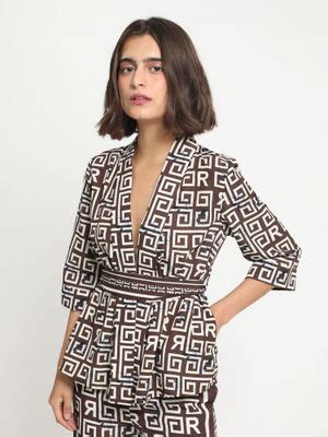 Buy RAREISM Brown Geometric Print Wrap Top (Set of 2) Online