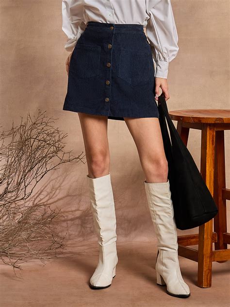 Buy Women Navy Blue Front Button Mini Skirt Online at Best Price ...