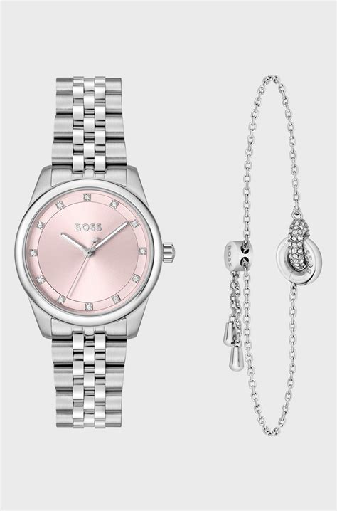 BOSS - Crystal-embellished watch and bracelet gift set - Silver tone