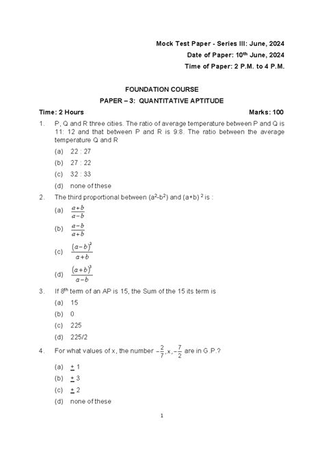 Mtp maths - Mock Test Paper - Series III: June, 2024 Date of Paper: 10 ...