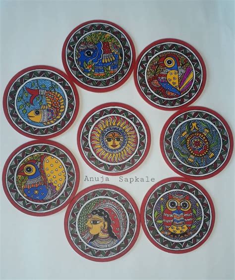 Buy Madhubani 100% Handpainted Acrylic Colours on Wooden Coasters for ...