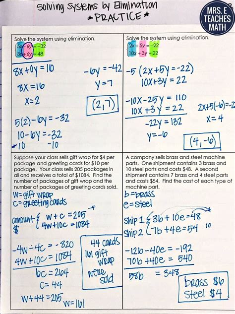 Systems of Equations INB Pages | Mrs. E Teaches Math