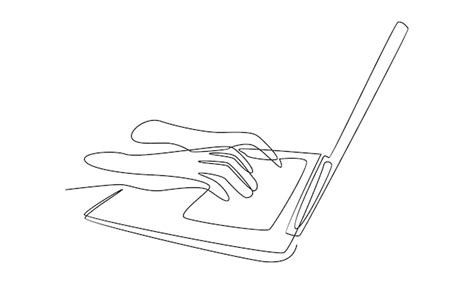 Continuous line of hands operating a computer | Premium Vector
