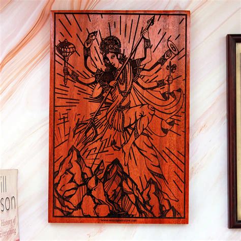 Warrior Goddess Durga Wood Artwork| Carved Wood Wall Art| Wall Posters ...