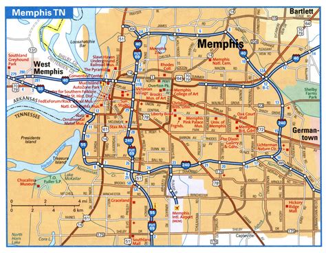 Memphis city interstate highway map road free toll I40, I55, I69, I240 - US
