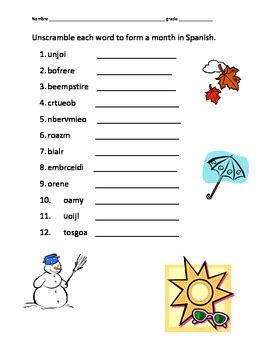 Spanish Months Unscramble Worksheet by Senorita G | TPT