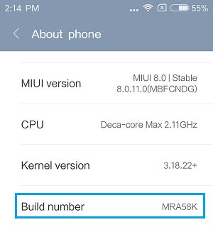 Image result for Phone Build Number