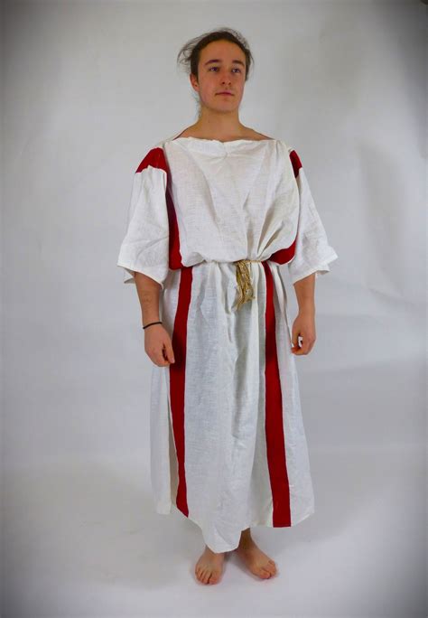 White Linen Striped Unisex Roman Tunic Historical Costume Ancient Rome ...