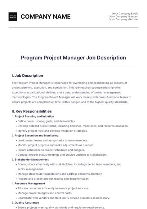 Program Manager Job Description Sample 的图像结果