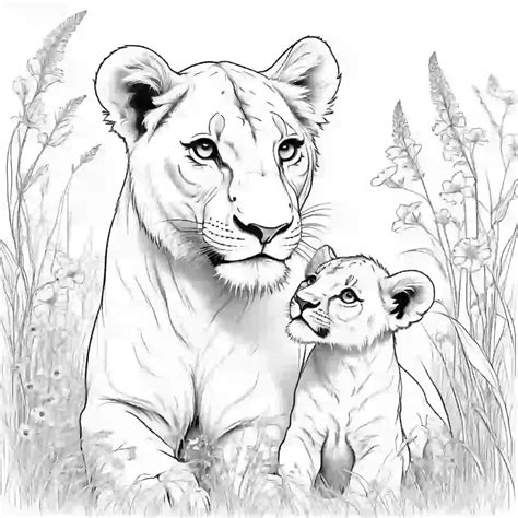 Lion cub playing with mother coloring page Lulu Pages | Lion and ...