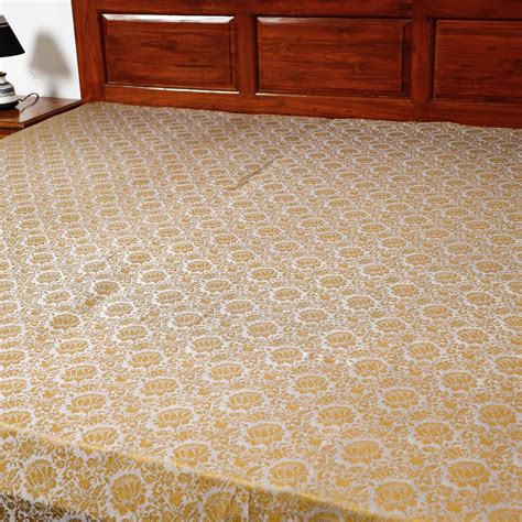 Beige Himroo Jacquard Mercerized Cotton Double Bed Cover