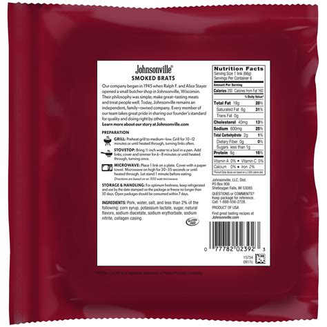 Johnsonville Brat Nutrition Label | Besto Blog