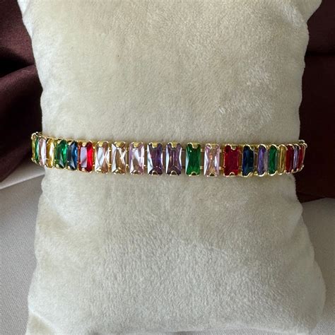 TFC Length 16 cm Recto Big Multi Stone Gold Plated Chain Bracelet