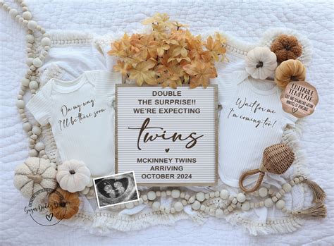 Twin fall pregnancy announcement editable template neutral fall digital ...