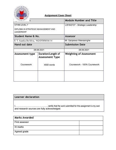 Slshp Assignment - Assignment Cover Sheet Qualification Module Number ...
