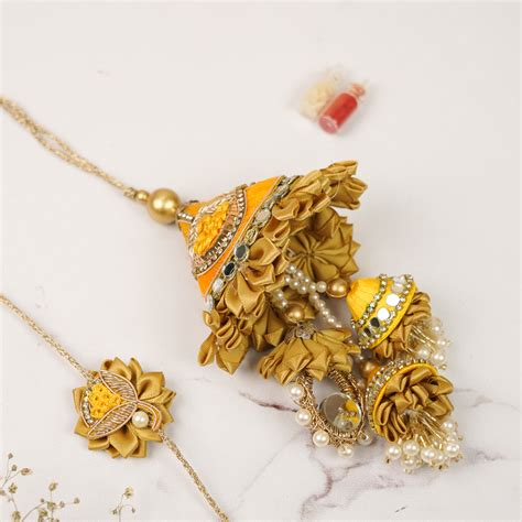 Buy Handmade Zardozi Pearl & Stone Embellished Bhaiya Bhabhi Rakhi ...