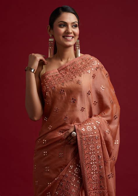 Buy Rust Gotapatti Semi Crepe Designer Saree - Koskii