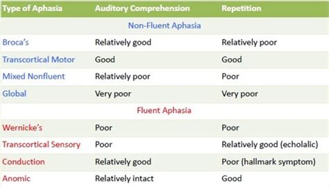 Image result for Aphasia Classification Chart