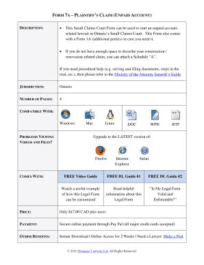 Ontario Small Claims Court Form 7A - Blank Fillable Template | Fill Out ...