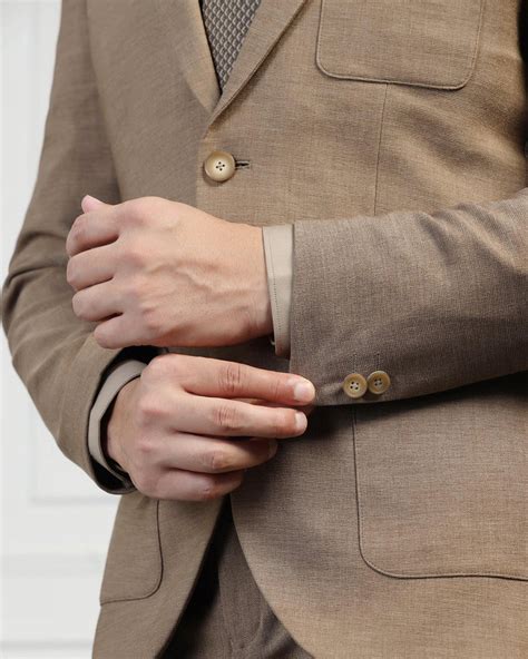 Two Piece Khaki Textured Formal Suits - Drebin