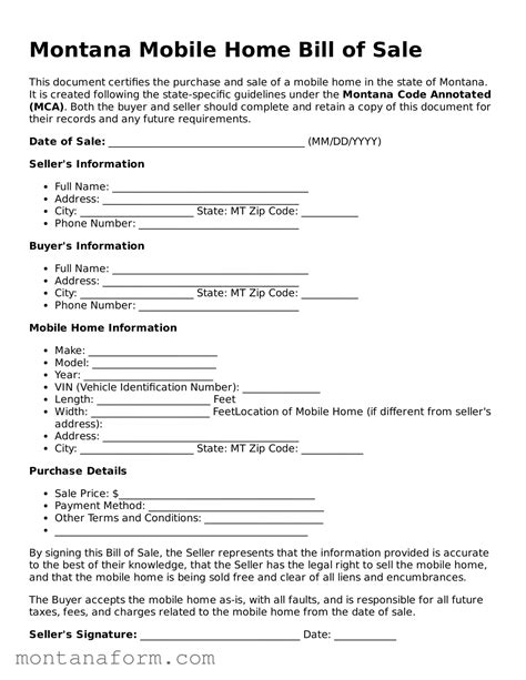 Draft a Valid Montana Mobile Home Bill of Sale With Our Free Template